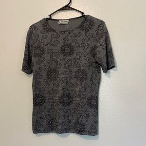 FRAZIER Lawrence stunning grey black floral and stem short sleeve shirt medium